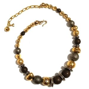 LIZ CLAIBORNE VINTAGE GRADUATED GOLD-TONE BEADED HOOK CLASP 15-19" NECKLACE